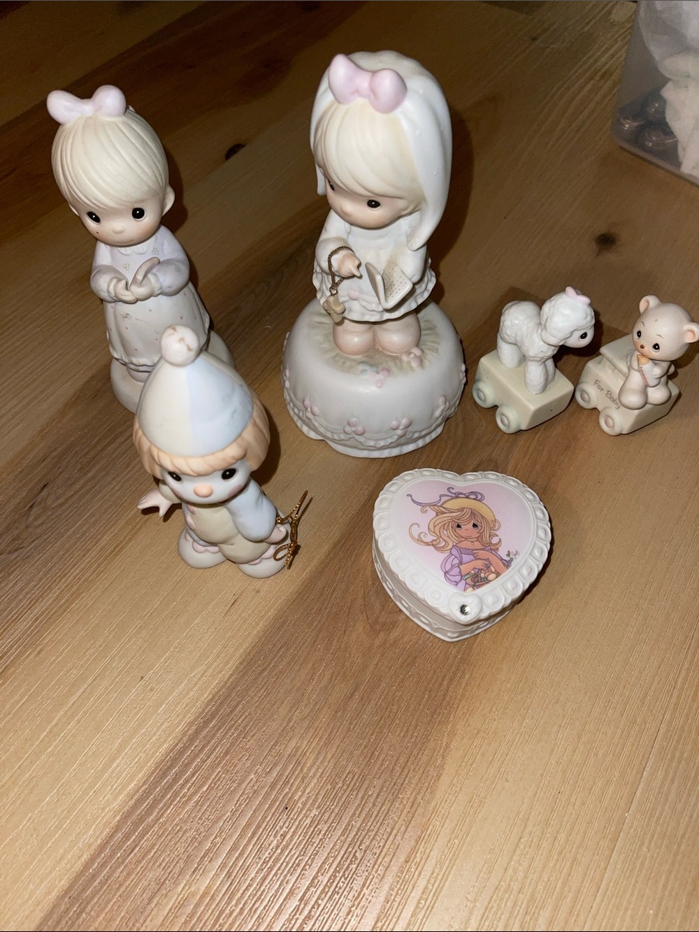 6 Precious Moments Porcelain Figurine Collection in Pink and Cream